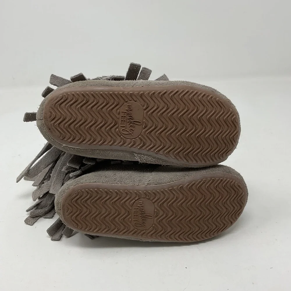 Monkey Feet Kids Gray Suede Fringe Ankle Boots Size 18-24 Months Boho Zipper
